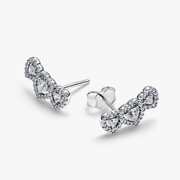 🌟 S925 Sterling Silver Halo Heart Trilogy Stud Earrings - Picture 2 of 8